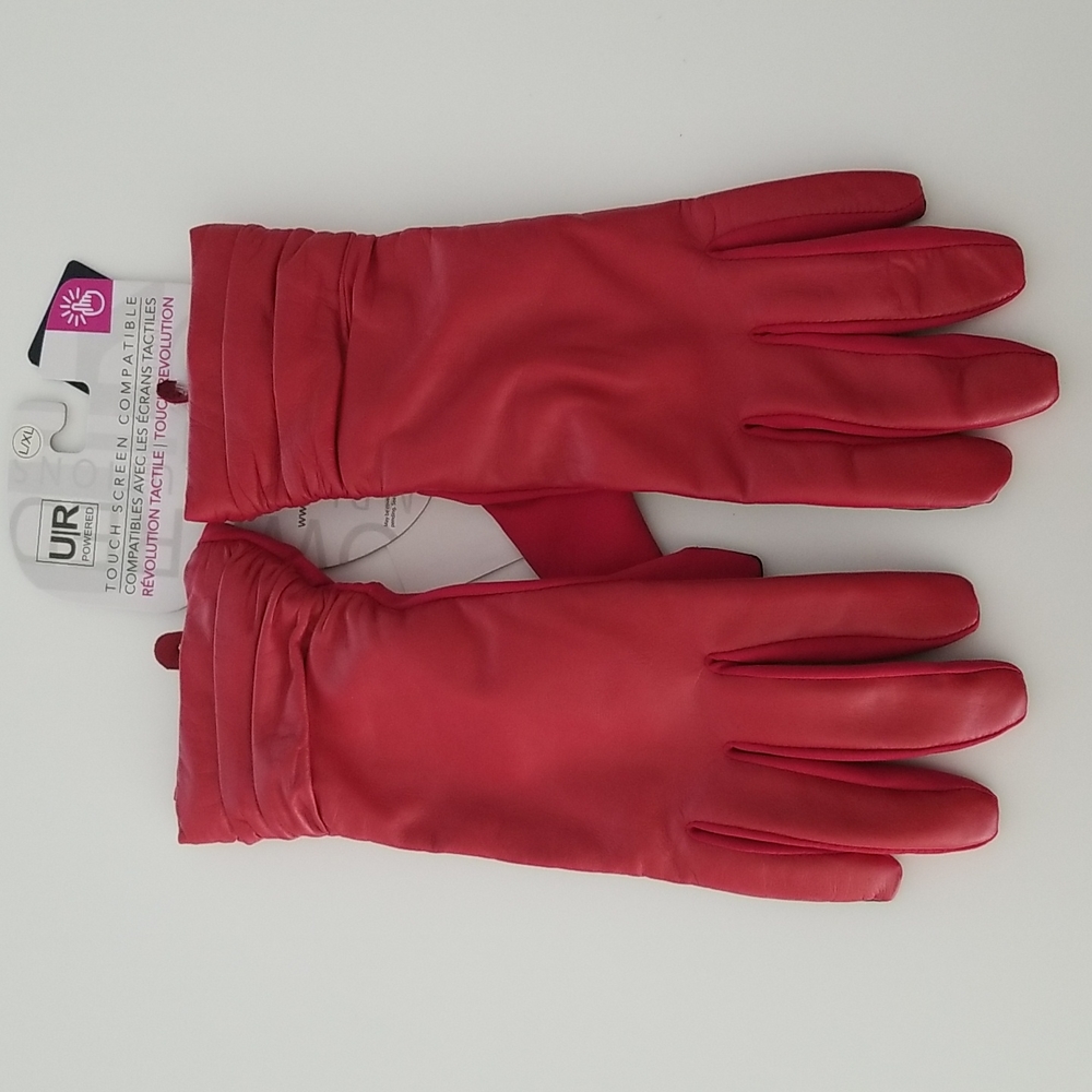 Touch Screen Red Leather Gloves